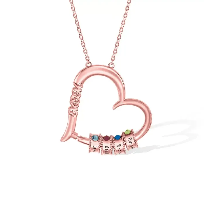 Necklaces Belbren Customizable Birthstone Heart Necklace Engraved Family Names Pendant Ideal Gift for Mothers Grandmothers