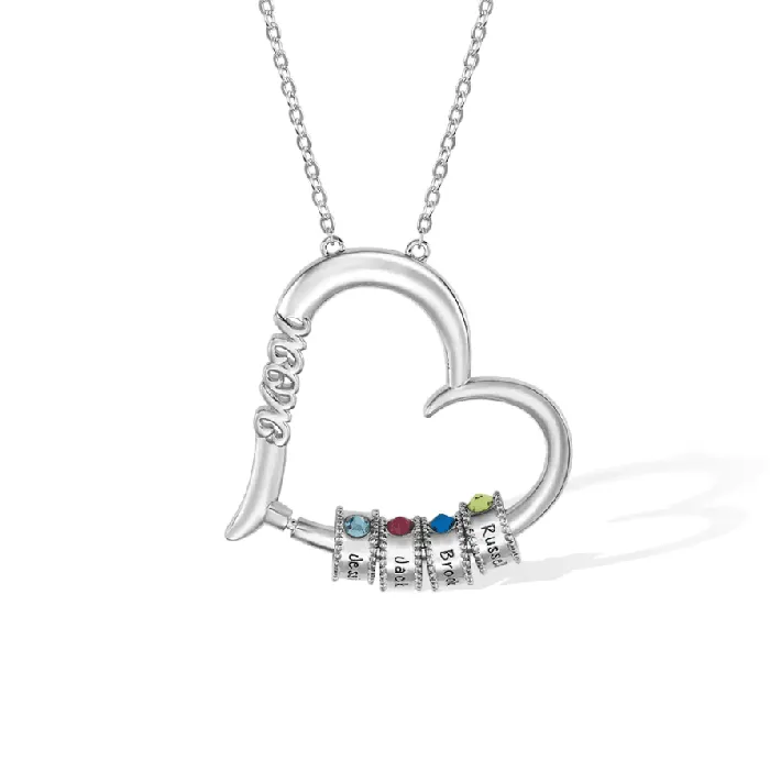 Necklaces Belbren Customizable Birthstone Heart Necklace Engraved Family Names Pendant Ideal Gift for Mothers Grandmothers