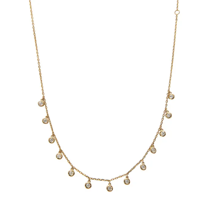 Necklaces Croghans 75ctw Diamond Bezel Drop Station 14K Yellow Gold Necklace Necklaces Croghans 75ctw Diamond Bezel Drop Station 14K Yellow Gold Necklace