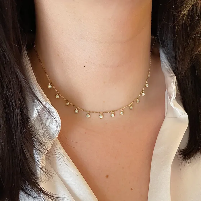Necklaces Croghans 75ctw Diamond Bezel Drop Station 14K Yellow Gold Necklace