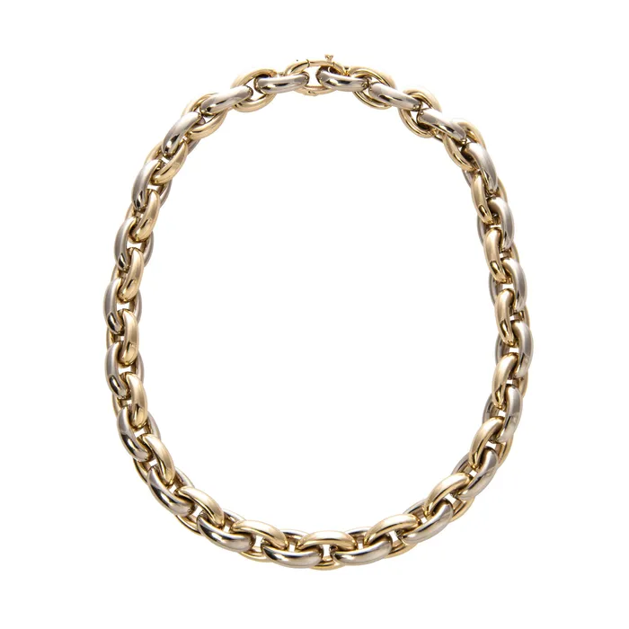 Necklaces Croghans Estate Italian 14K Gold Two Tone Oval Link Necklace