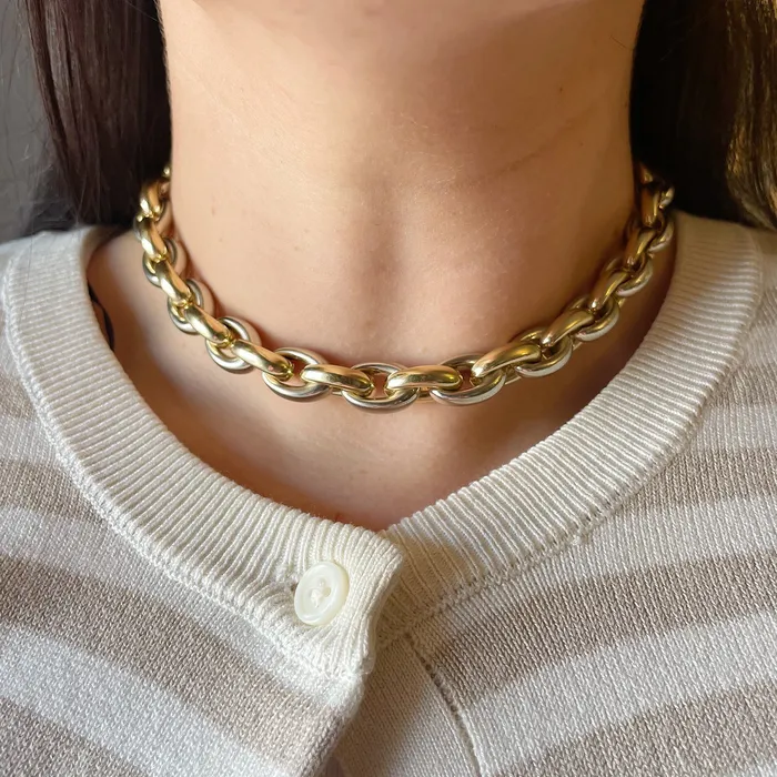 Necklaces Croghans Estate Italian 14K Gold Two Tone Oval Link Necklace