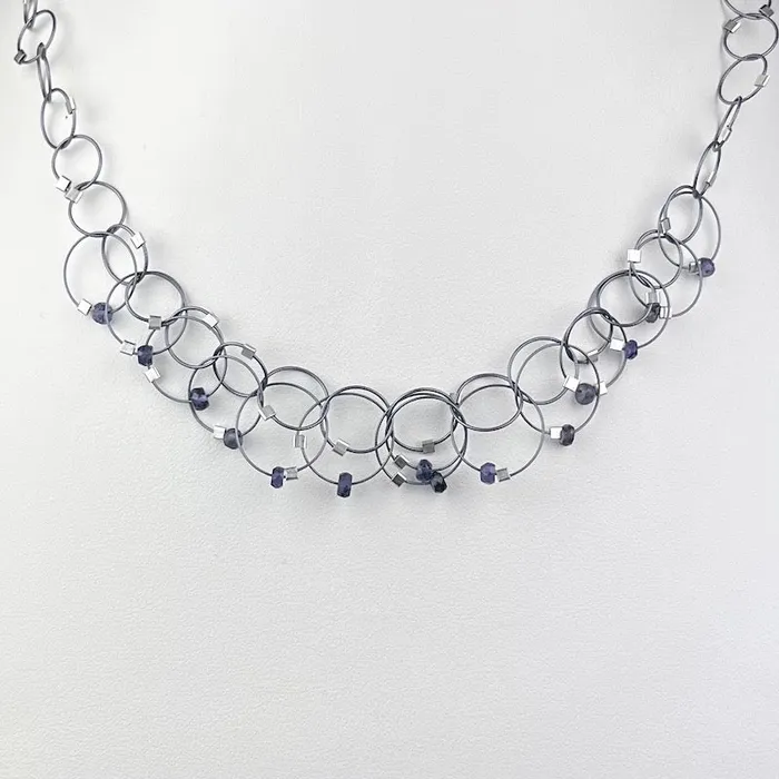Necklaces Meghan Patrice Riley Mini Interlock Necklace in Gunmetal Iolite