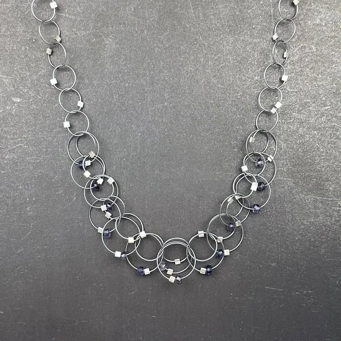 Necklaces Meghan Patrice Riley Mini Interlock Necklace in Gunmetal Iolite