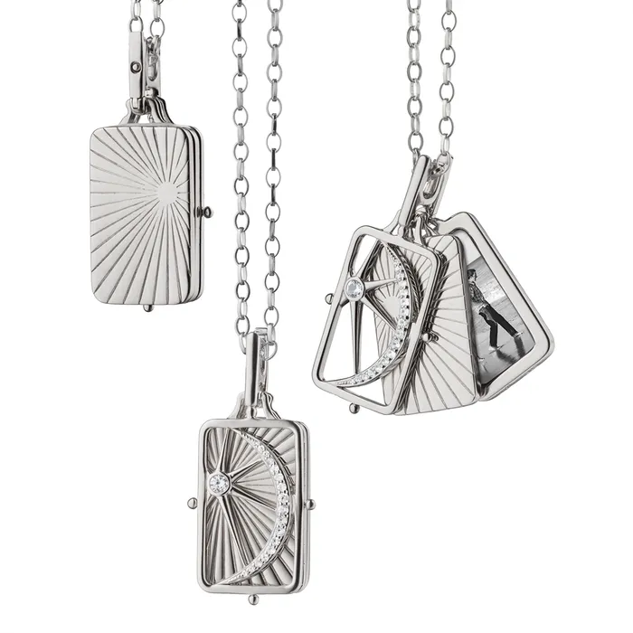 Necklaces Monica Rich Kosann Monica Rich Kosann Sterling Silver Rectangle Sun Moon and Stars Gate Frame Necklace with Two Image Cases Necklaces Monica Rich Kosann Monica Rich Kosann Sterling Silver Rectangle Sun Moon and Stars Gate Frame Necklace with Two Image Cases