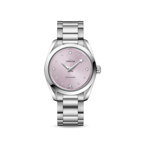 Omega Bracelets Omega Seamaster 28mm Watch Ref 22010286060001 Purple Mother of Pearl Diamond Index Dial Stainless Steel Bracelet Omega Bracelets Omega Seamaster 28mm Watch Ref 22010286060001 Purple Mother of Pearl Diamond Index Dial Stainless Steel Bracelet