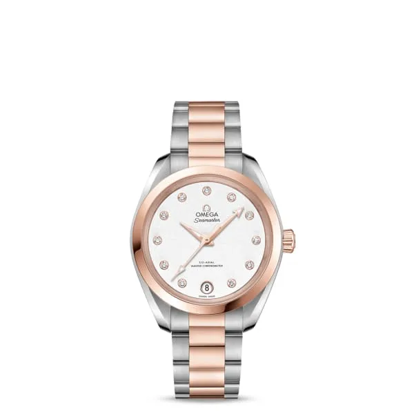 Omega Bracelets Omega Seamaster 34mm Watch Ref 22020342052001 Silver Diamond Index Dial Two Tone Stainless Steel 18K Rose Gold Bracelet Omega Bracelets Omega Seamaster 34mm Watch Ref 22020342052001 Silver Diamond Index Dial Two Tone Stainless Steel 18K Rose Gold Bracelet