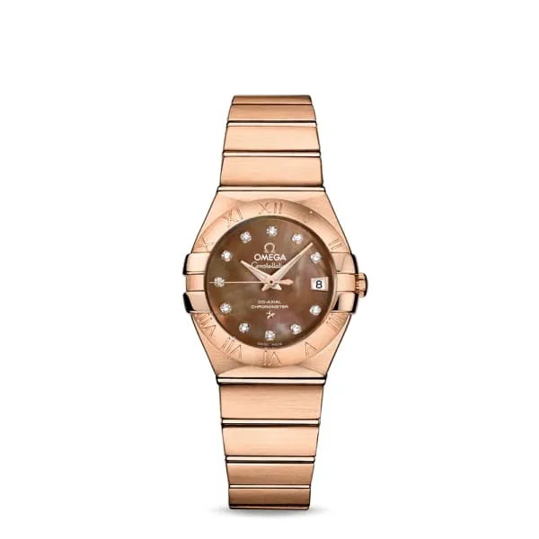 Omega Constellation 27mm Watch Ref 12350272057001 Brown Mother of Pearl Diamond Index Dial 18K Rose Gold Bracelet Omega Bracelets Omega Constellation 27mm Watch Ref 12350272057001 Brown Mother of Pearl Diamond Index Dial 18K Rose Gold Bracelet Omega Bracelets