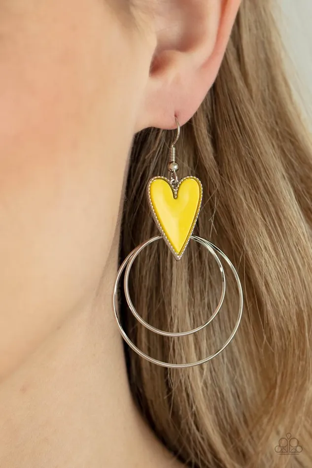 Paparazzi Earring Happily Ever Hearts Yellow Paparazzi Jewelry Earrings