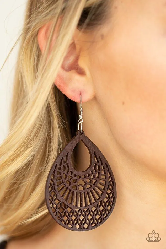 Paparazzi Earring Shoulda Coulda WOODa Brown Paparazzi Jewelry Earrings