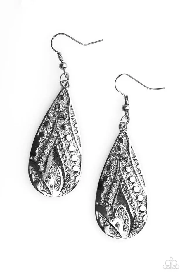 Paparazzi Earring Token Texture Black Paparazzi Jewelry Earrings