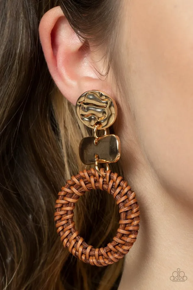 Paparazzi Earring Woven Whimsicality Gold Paparazzi Jewelry Earrings