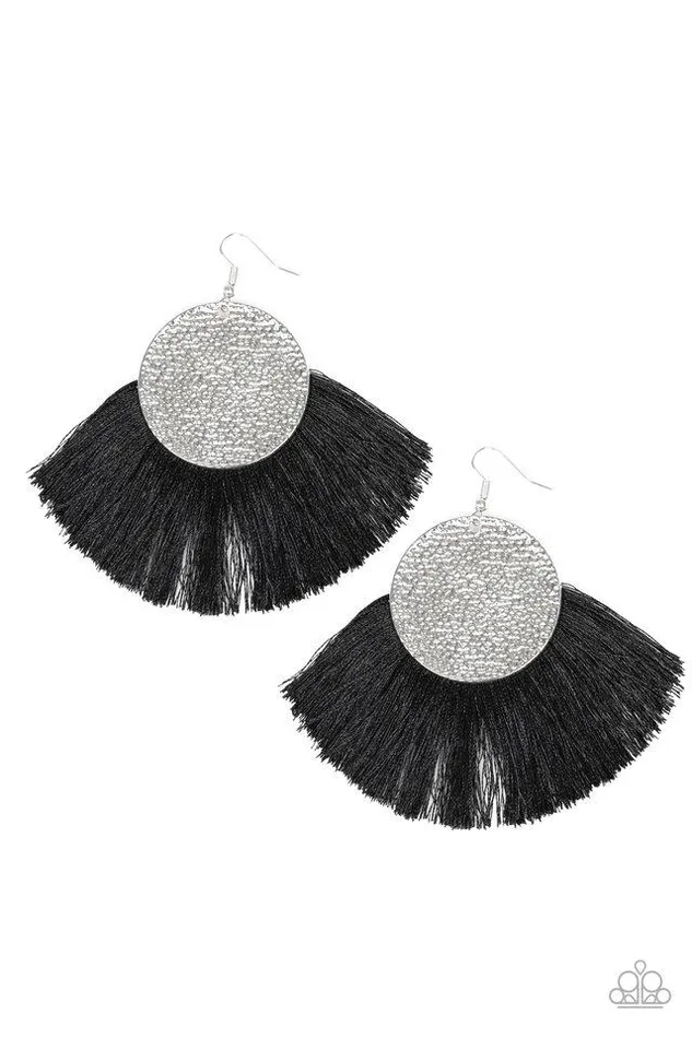 Paparazzi Jewelry Earrings Paparazzi Earring Foxtrot Fringe Black
