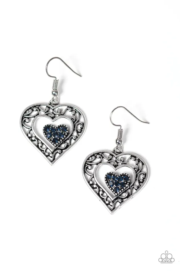 Paparazzi Jewelry Earrings Paparazzi Earring Hopeful Hearts Blue