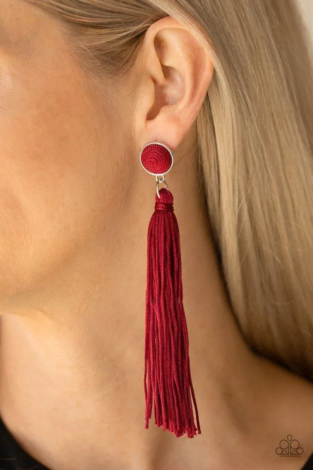 Paparazzi Jewelry Earrings Paparazzi Earring Tightrope Tassel Red