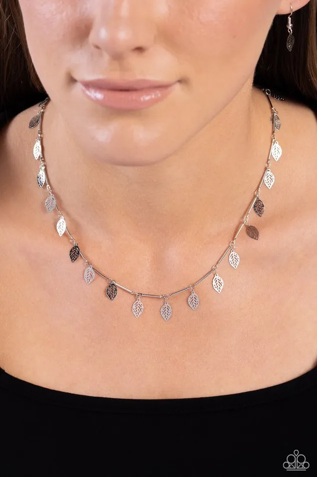 Paparazzi Necklace LEAF a Light On Silver Paparazzi Jewelry Necklaces