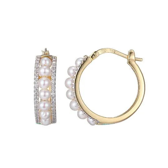 Pearl CZ Gold Plated Silver Hoop Earrings 20mm Croghans Earrings