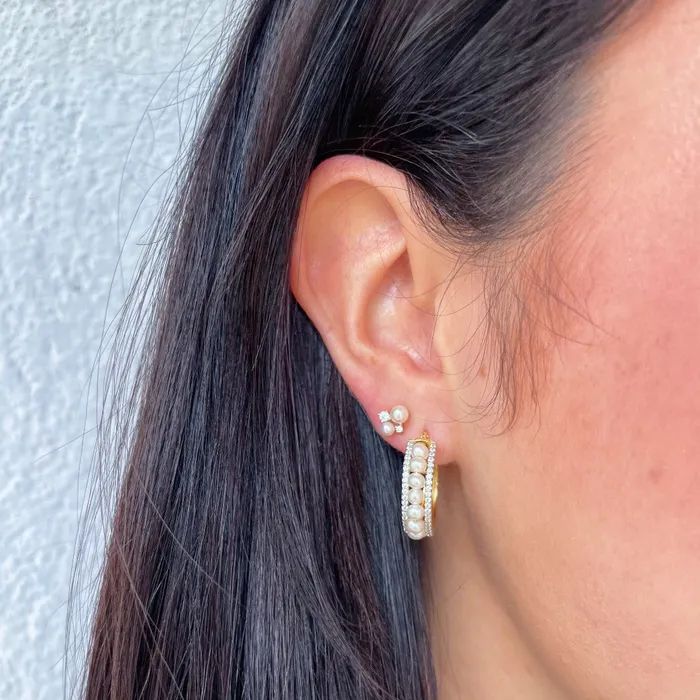 Pearl CZ Gold Plated Silver Hoop Earrings 20mm Croghans Earrings