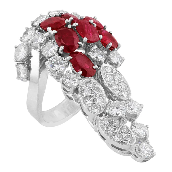 Rings CJ Charles Jewelers Estate 18k White Gold Ruby Diamond Cluster Ring Rings CJ Charles Jewelers Estate 18k White Gold Ruby Diamond Cluster Ring