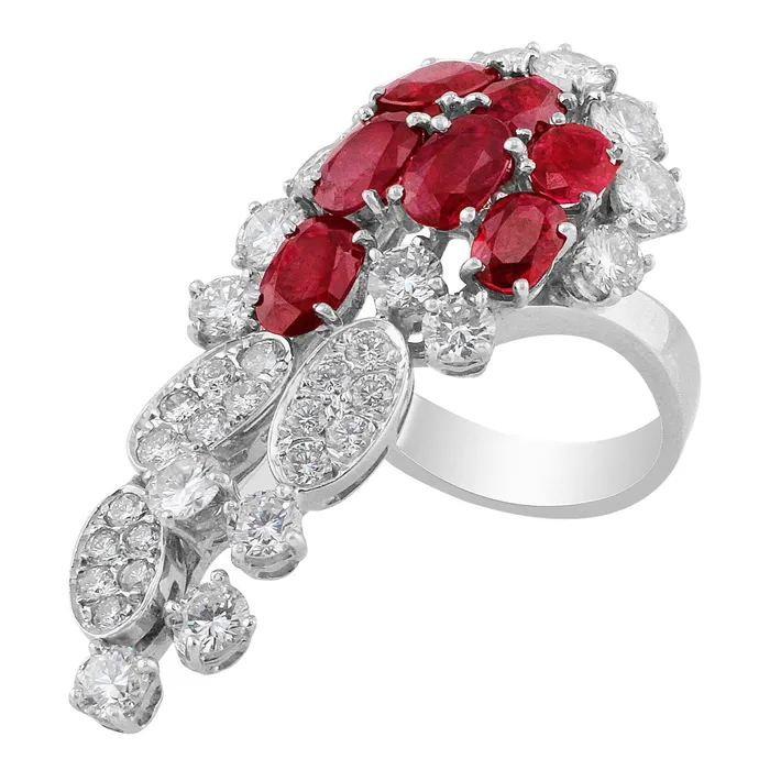 Rings CJ Charles Jewelers Estate 18k White Gold Ruby Diamond Cluster Ring Rings CJ Charles Jewelers Estate 18k White Gold Ruby Diamond Cluster Ring