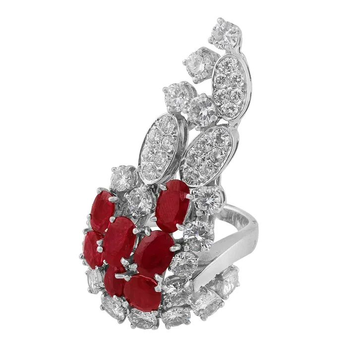 Rings CJ Charles Jewelers Estate 18k White Gold Ruby Diamond Cluster Ring Rings CJ Charles Jewelers Estate 18k White Gold Ruby Diamond Cluster Ring