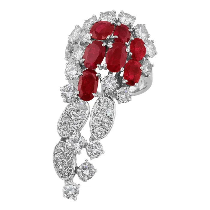 Rings CJ Charles Jewelers Estate 18k White Gold Ruby Diamond Cluster Ring Rings CJ Charles Jewelers Estate 18k White Gold Ruby Diamond Cluster Ring