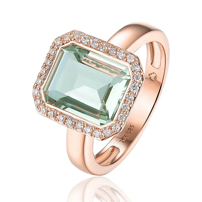 Rings Croghans Green Amethyst Diamond 14K Rose Gold Ring