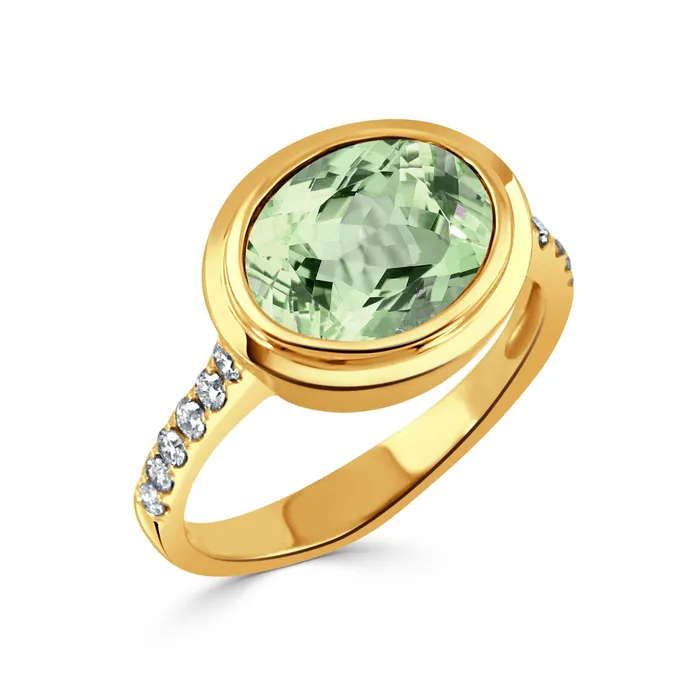 Rings Croghans Oval Green Amethyst Pav Diamond 18K Yellow Gold Ring