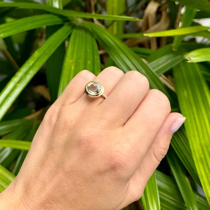 Rings Croghans Oval Green Amethyst Pav Diamond 18K Yellow Gold Ring