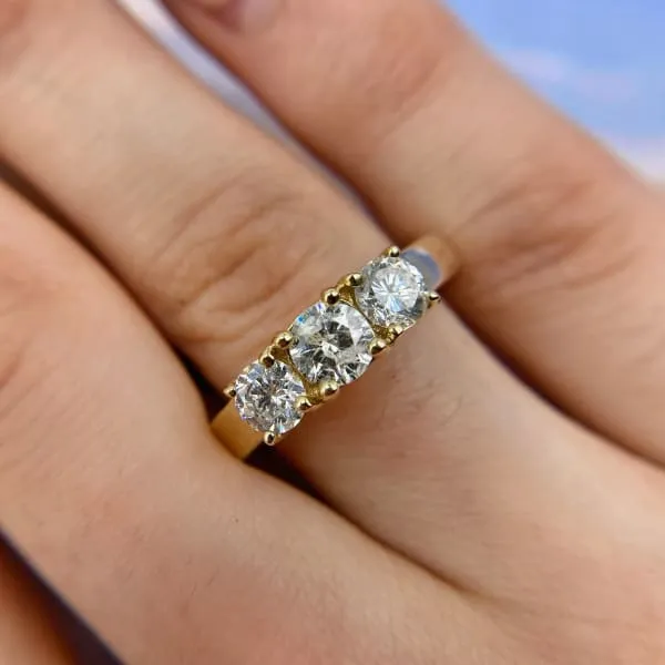 Rings Diamond Source NYC Certified 3 Stone Diamond Ring Set in 14K Yellow Gold 111ct tw Round Brilliant Natural Diamonds