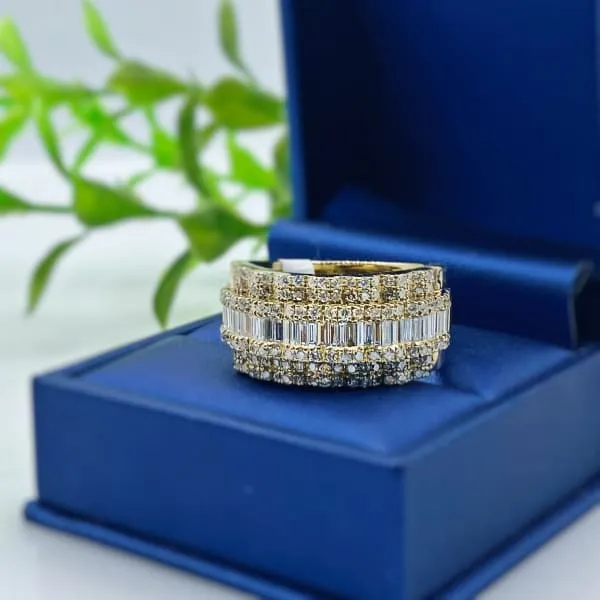 Rings Diamond Source NYC Natural Round Brilliant Baguette Diamond Cocktail Ring Set in 14K Yellow Gold 230ct tw