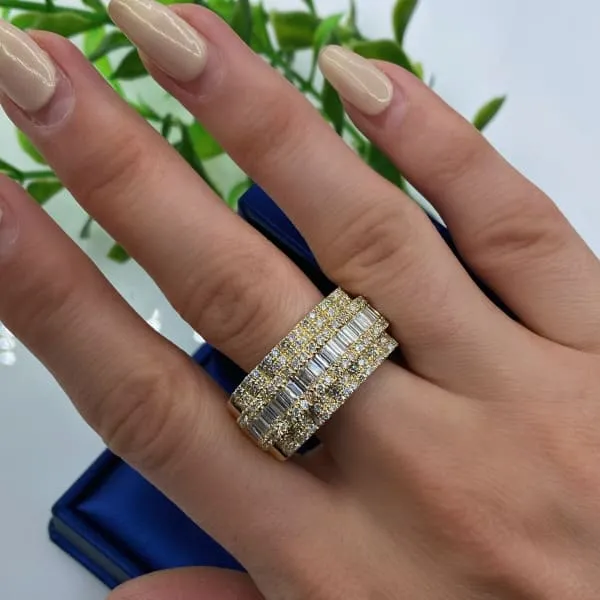 Rings Diamond Source NYC Natural Round Brilliant Baguette Diamond Cocktail Ring Set in 14K Yellow Gold 230ct tw