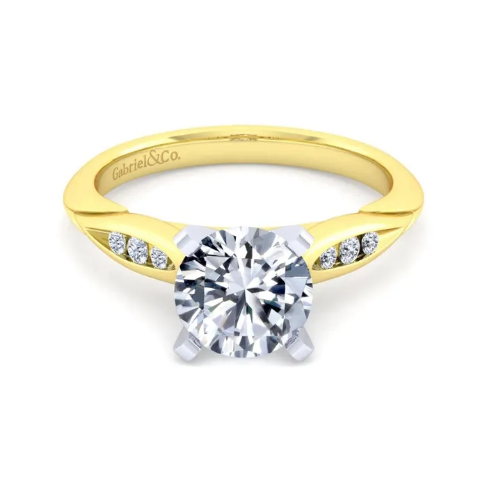 Rings Gabriel Co 14K Yellow Gold Diamond Semimount Ring with White Gold Head Rings Gabriel Co 14K Yellow Gold Diamond Semimount Ring with White Gold Head