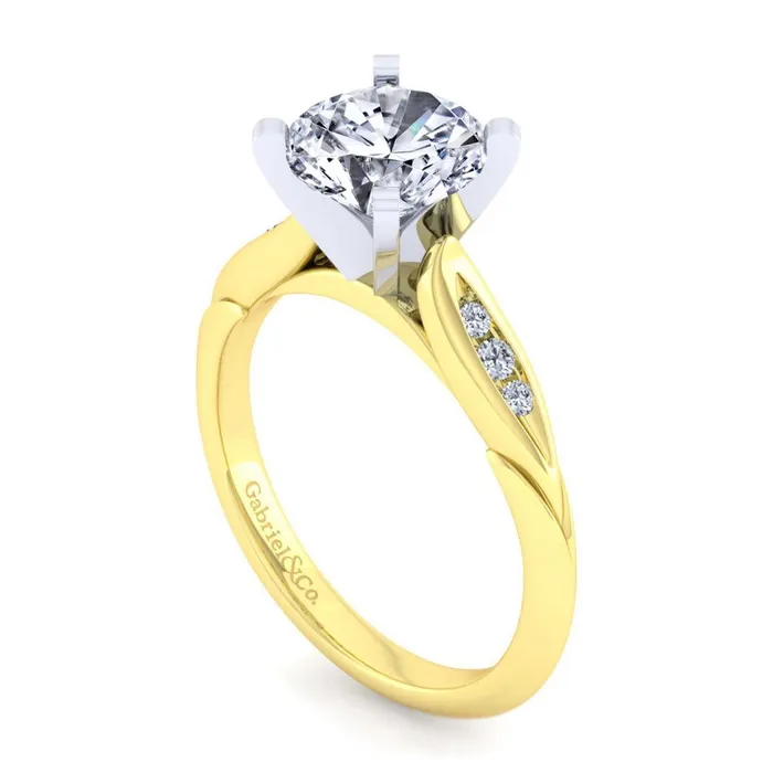 Rings Gabriel Co 14K Yellow Gold Diamond Semimount Ring with White Gold Head Rings Gabriel Co 14K Yellow Gold Diamond Semimount Ring with White Gold Head