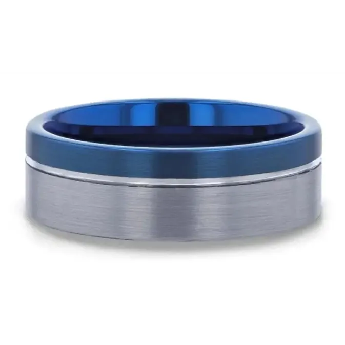 Rings Mens Bands Tungsten Carbide 8mm Band with Blue Ion Plating