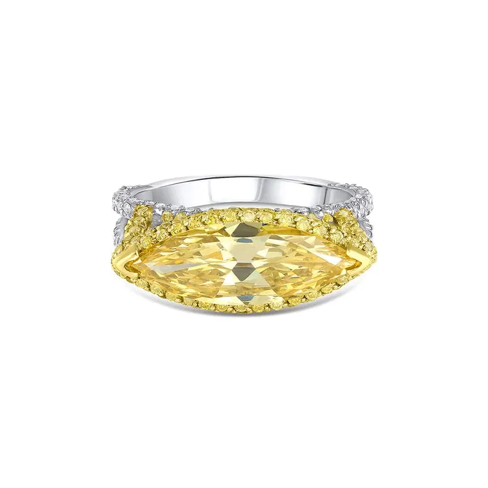 Rivire 18k Yellow Gold Platinum 2ct Fancy Intense Yellow Marquise Diamond Ring GIA Certified CJ Charles Jewelers Rings