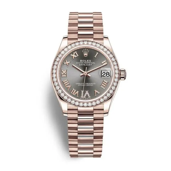 Rolex Bracelets Rolex Datejust 31mm Ref 278285rbr0027 Slate Dark Grey Roman Diamond Dial Diamond Bezel 18K Rose Gold President Bracelet Womens Watch Rolex Bracelets Rolex Datejust 31mm Ref 278285rbr0027 Slate Dark Grey Roman Diamond Dial Diamond Bezel 18K Rose Gold President Bracelet Womens Watch