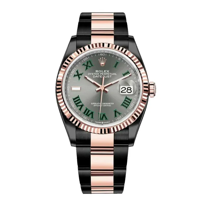 Rolex Bracelets Rolex Datejust 36mm Ref 1262310030 PVD Slate Grey Wimbledon Roman Dial Fluted Bezel Black PVD Stainless Steel Oyster Bracelet Watch