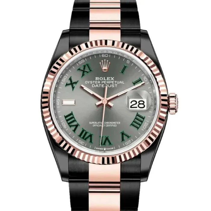 Rolex Bracelets Rolex Datejust 36mm Ref 1262310030 PVD Slate Grey Wimbledon Roman Dial Fluted Bezel Black PVD Stainless Steel Oyster Bracelet Watch