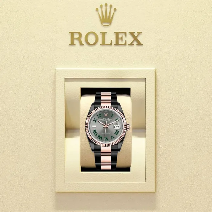 Rolex Bracelets Rolex Datejust 36mm Ref 1262310030 PVD Slate Grey Wimbledon Roman Dial Fluted Bezel Black PVD Stainless Steel Oyster Bracelet Watch