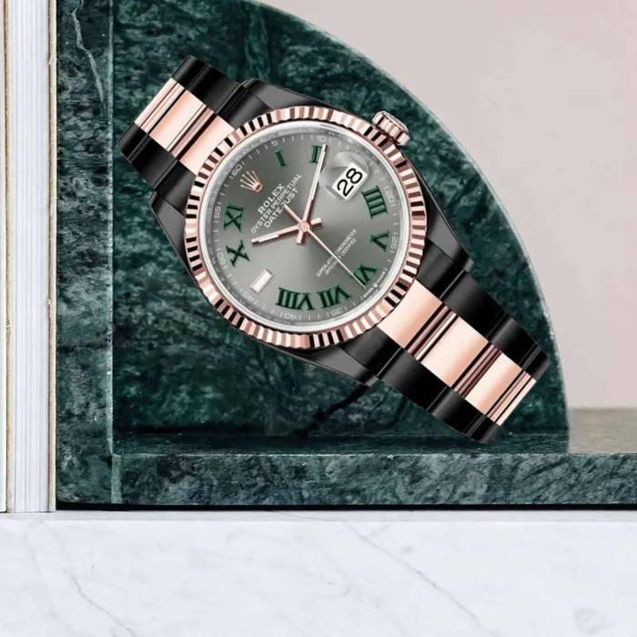 Rolex Bracelets Rolex Datejust 36mm Ref 1262310030 PVD Slate Grey Wimbledon Roman Dial Fluted Bezel Black PVD Stainless Steel Oyster Bracelet Watch