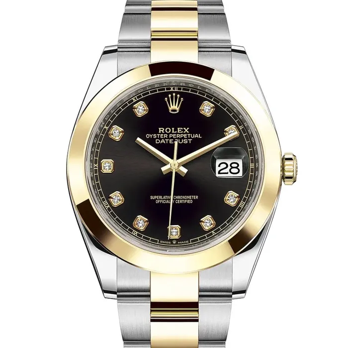 Rolex Bracelets Rolex Datejust 41mm Ref 1263030005 Black Diamond Dial Two Tone Stainless Steel 18K Yellow Gold Oyster Bracelet Mens Watch