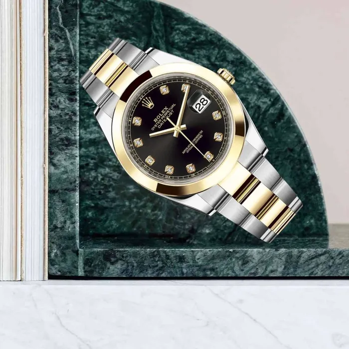 Rolex Bracelets Rolex Datejust 41mm Ref 1263030005 Black Diamond Dial Two Tone Stainless Steel 18K Yellow Gold Oyster Bracelet Mens Watch