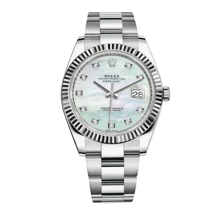 Rolex Bracelets Rolex Datejust 41mm Ref 1263340019 White Mother of Pearl Diamond Dial Stainless Steel Oyster Bracelet Mens Watch Rolex Bracelets Rolex Datejust 41mm Ref 1263340019 White Mother of Pearl Diamond Dial Stainless Steel Oyster Bracelet Mens Watch