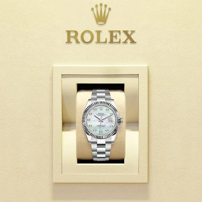 Rolex Bracelets Rolex Datejust 41mm Ref 1263340019 White Mother of Pearl Diamond Dial Stainless Steel Oyster Bracelet Mens Watch