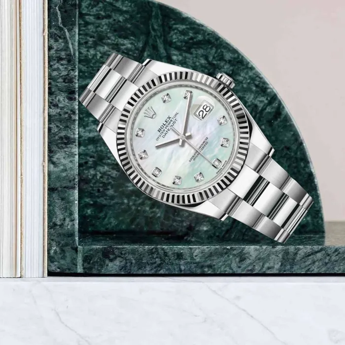 Rolex Bracelets Rolex Datejust 41mm Ref 1263340019 White Mother of Pearl Diamond Dial Stainless Steel Oyster Bracelet Mens Watch