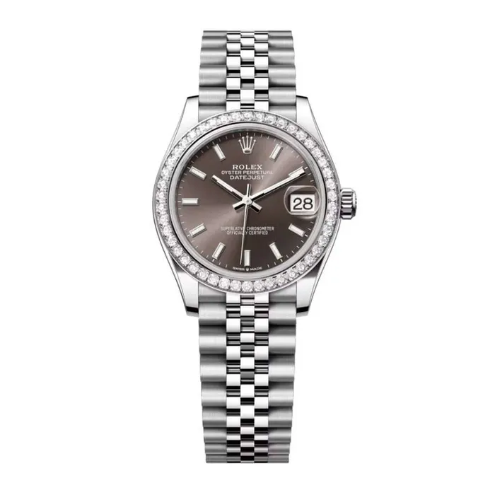 Rolex Datejust 31mm Ref 278384rbr0020 Dark Grey Stick Dial Diamond Bezel Stainless Steel Jubilee Bracelet Womens Watch Rolex Bracelets Rolex Datejust 31mm Ref 278384rbr0020 Dark Grey Stick Dial Diamond Bezel Stainless Steel Jubilee Bracelet Womens Watch Rolex Bracelets
