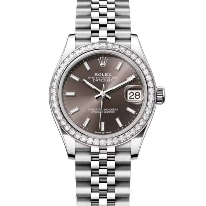 Rolex Datejust 31mm Ref 278384rbr0020 Dark Grey Stick Dial Diamond Bezel Stainless Steel Jubilee Bracelet Womens Watch Rolex Bracelets
