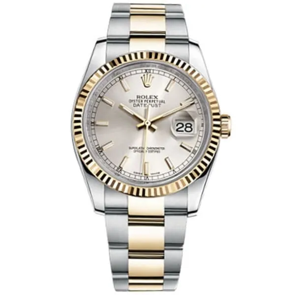Rolex Datejust 36mm Ref 116233SSO Silver Stick Dial Two Tone Stainless Steel 18K Yellow Gold Oyster Bracelet Watch Rolex Bracelets
