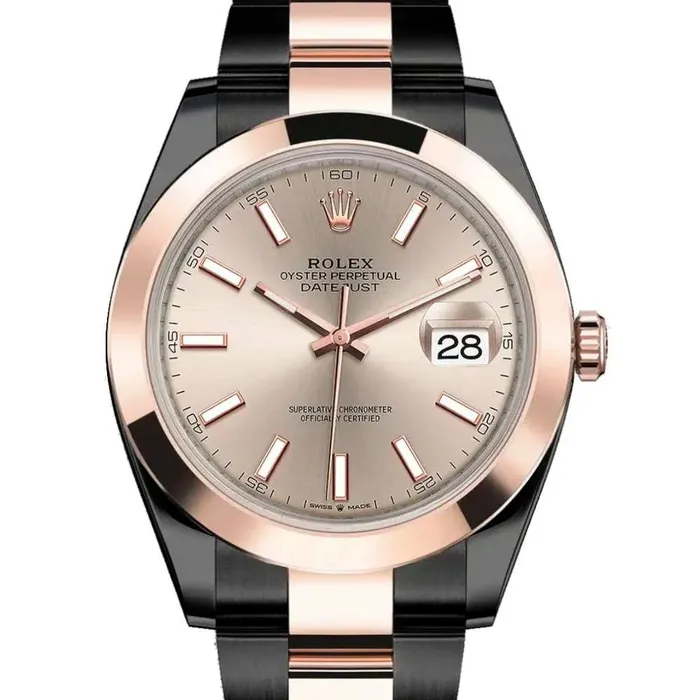 Rolex Datejust 41mm Ref 1263010009 PVD Sundust Stick Dial Two Tone Black PVD 18K Rose Gold Oyster Bracelet Mens Watch Rolex Bracelets